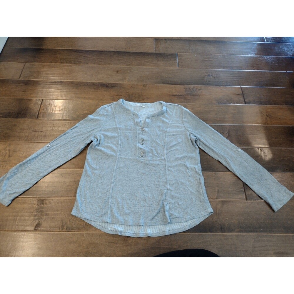 JANE AND DELANCEY Women's long-sleeve roll tab henley waffle shirt top - M - Picture 2 of 11
